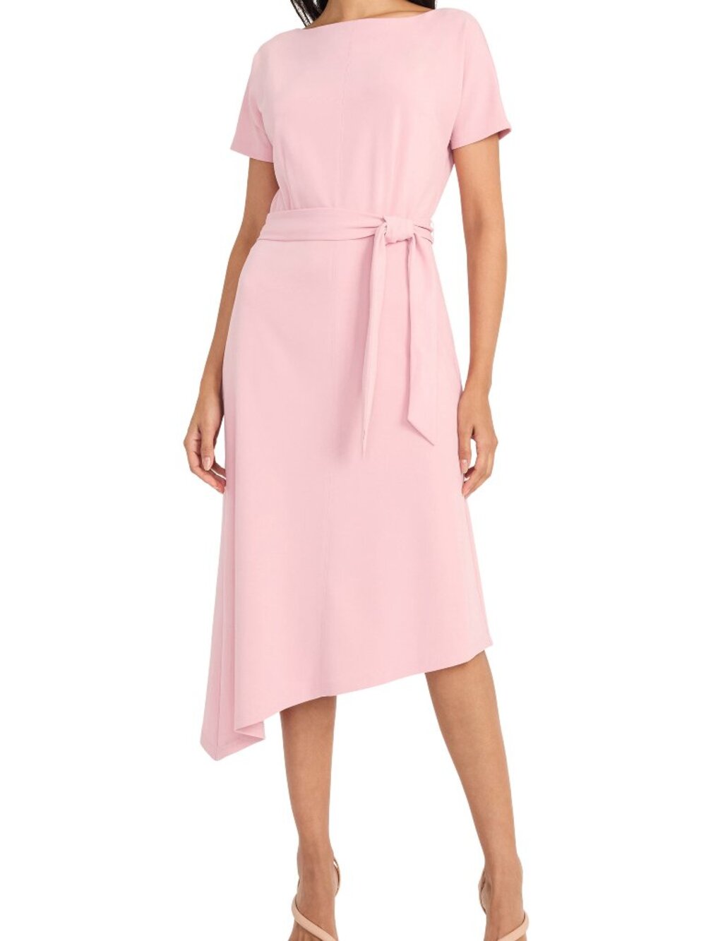 Maggy London Asymmetric Hem Midi Dress, Shell pink, US 2